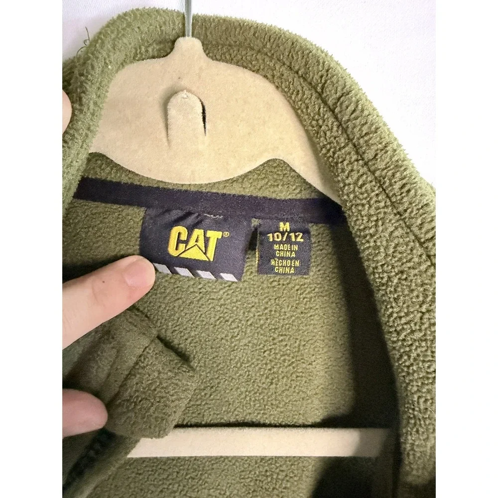 CAT Caterpillar Kids Fleece Vest Green Full Zip Size 10/12